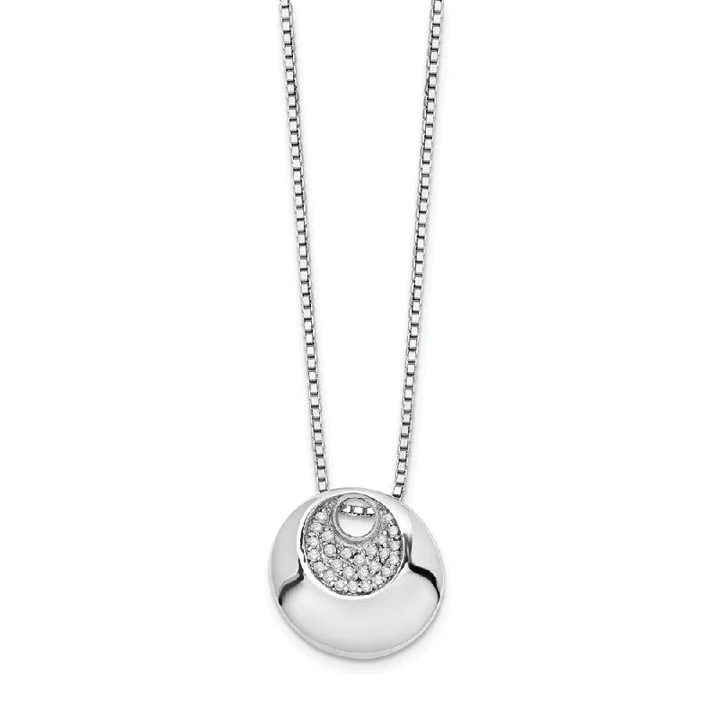 Ladies necklaces with jet onyx -Diamond Crescent Circle Necklace in Rhodium Plated Silver, 18-20 Inch