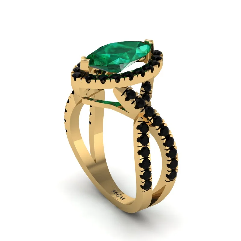 engagement-gold-flush-set-rings-Emerald Marquise Split Shank Engagement Ring - Carly No. 34