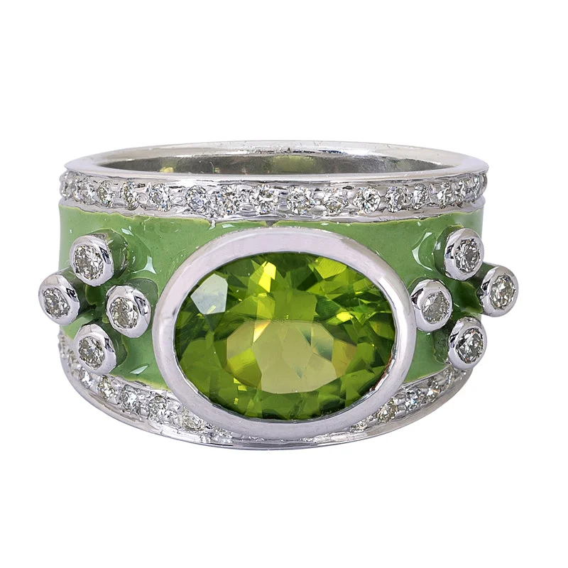 ladies-classic-rose-gold-rings-Ring- Peridot and Diamond (Enamel)