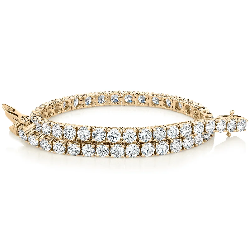 Ladies bracelets for roam elegance -Premium Lab-Grown Diamond, 7 carat TW round brilliant tennis bracelet in 14 carat yellow gold