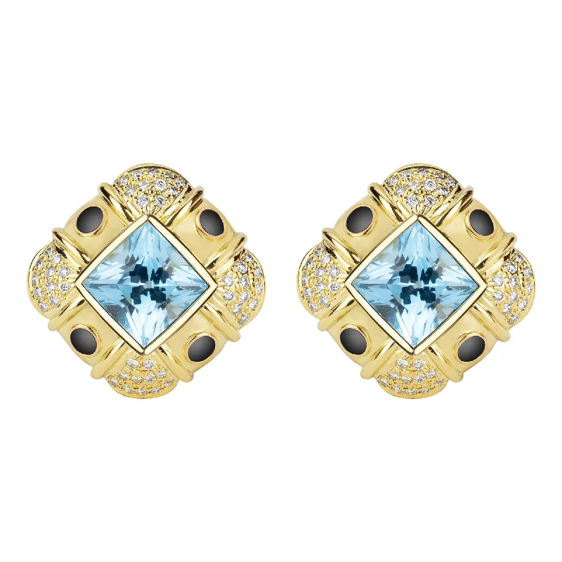 Earrings - Blue Topaz And Diamond (enamel)