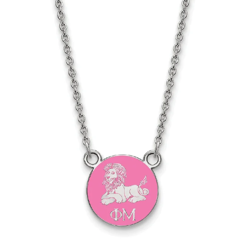 Ladies necklaces with peach calcite -Sterling Silver Phi Mu XS (Tiny) Pink Enamel Lion Disc Necklace