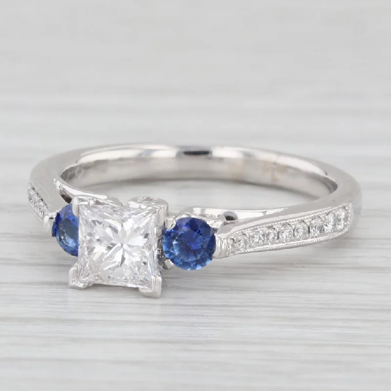 engagement-sapphire-two-tone-rings-Scott Kay 1.38ctw Princess DiamondSapphires Engagement Ring 14k White Gold Sz 8