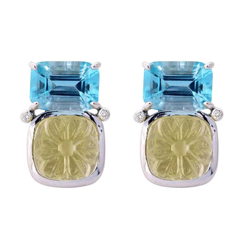 ladies-everyday-silver-earrings-Earrings- Blue Topaz, Lemon Quartz and Diamond  (264AS)