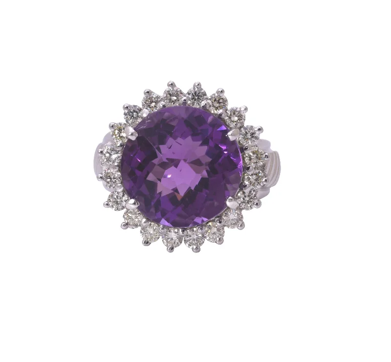 ladies-handmade-white-gold-rings-Repair - Ring - Amethyst and Diamond (244HS)