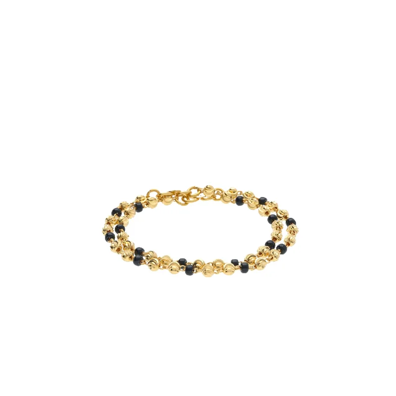 Ladies bracelets sleek charm -22K Yellow Gold Baby Bracelets Set of 2 W/ Swirl-Gold Balls & Black Beads, 5.7 grams