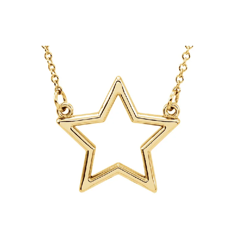 Ladies necklaces soft elegance -Polished 16mm Star Necklace in 14k Yellow Gold, 16 Inch