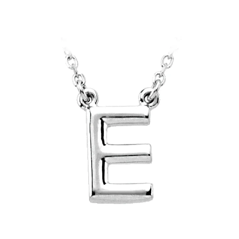 Ladies necklaces sleek charm -14K White Gold, Kendall Collection, Block Initial E Necklace, 16 Inch