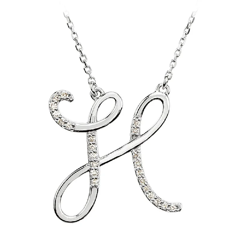 Ladies necklaces for trend vibes -1/8 Ctw Diamond 14k White Gold Medium Script Initial H Necklace, 17in