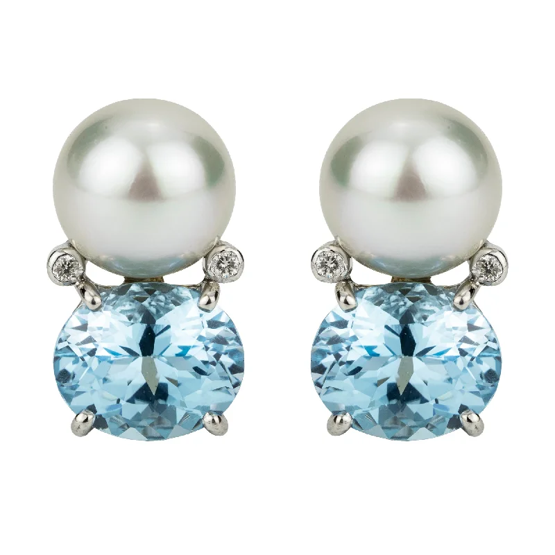 ladies-unique-ear-wrap-earrings-Earrings - Pearl And Blue Topaz With Diamond