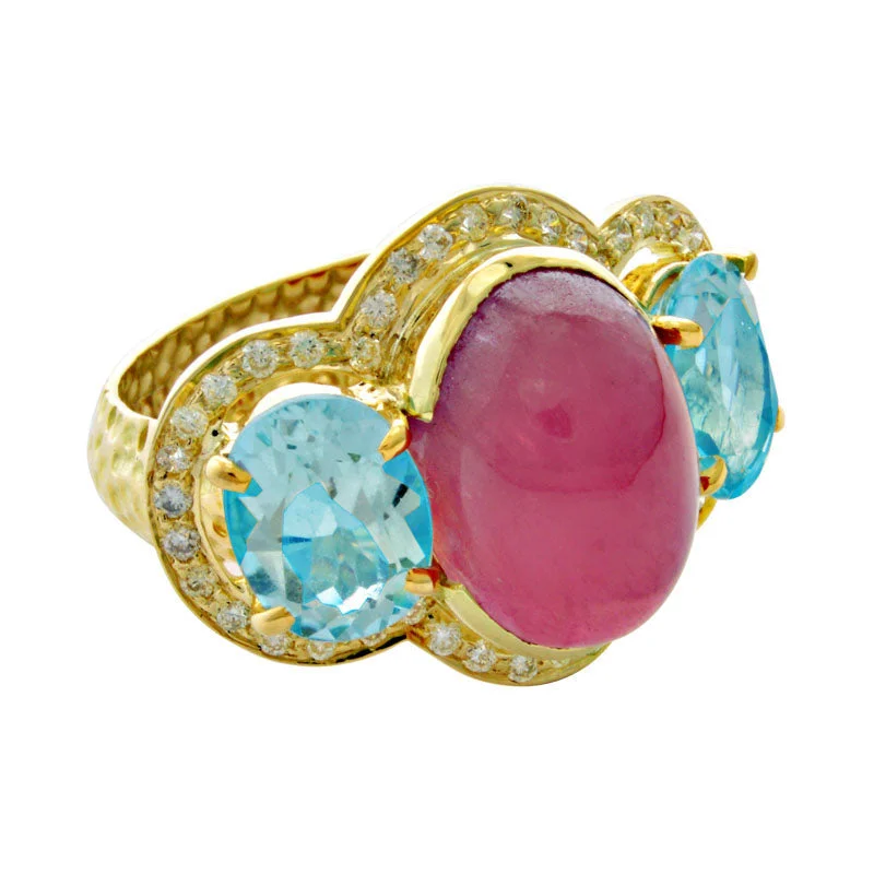 ladies-affordable-sapphire-rings-Ring-Rubellite, Blue Topaz and Diamond