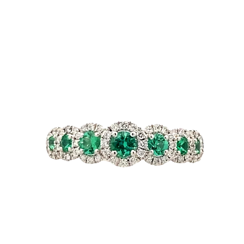 ladies-princess-cut-diamond-rings-Emerald & Diamond Halo Ring in White Gold by Zeghani