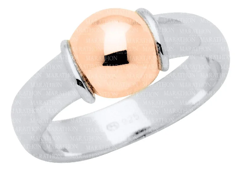 ladies-sapphire-channel-set-rings-Authentic Cape Cod Ring made by Lestage - Sterling Silver w/ 14k Rose Gold Bead