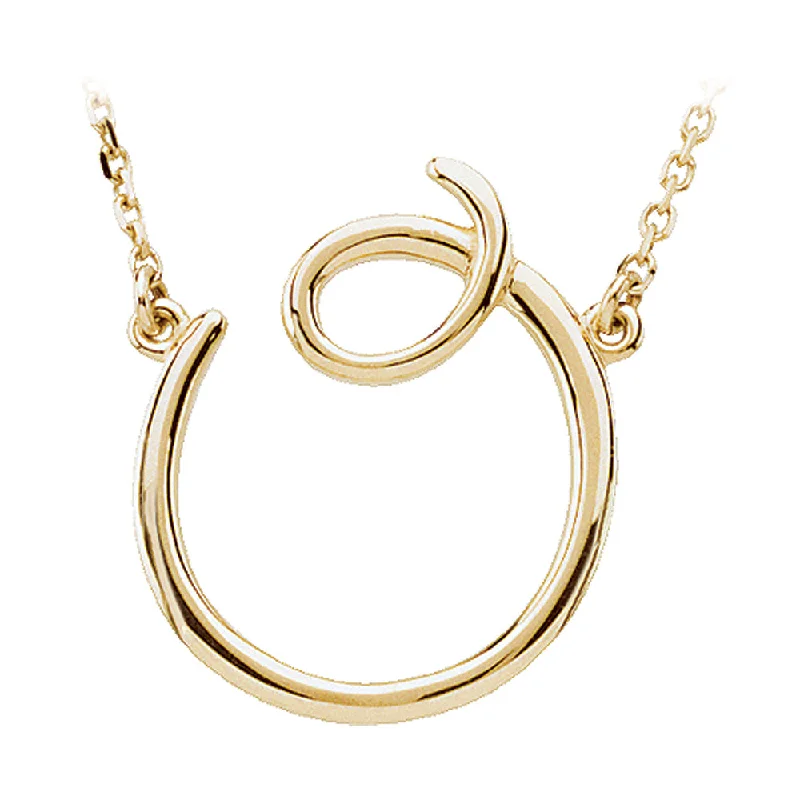 Ladies necklaces arched charm -14k Yellow Gold, Olivia Collection, Medium Script Initial O Necklace