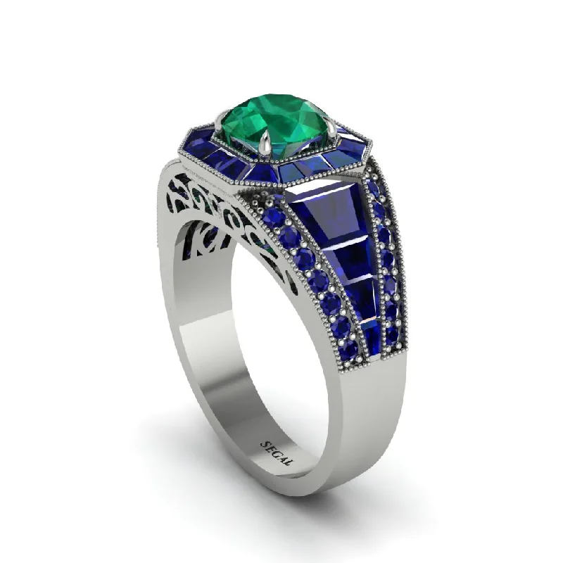 engagement-gold-flush-set-rings-Emerald Royal Radiance Halo Engagement Ring - Liana No. 66