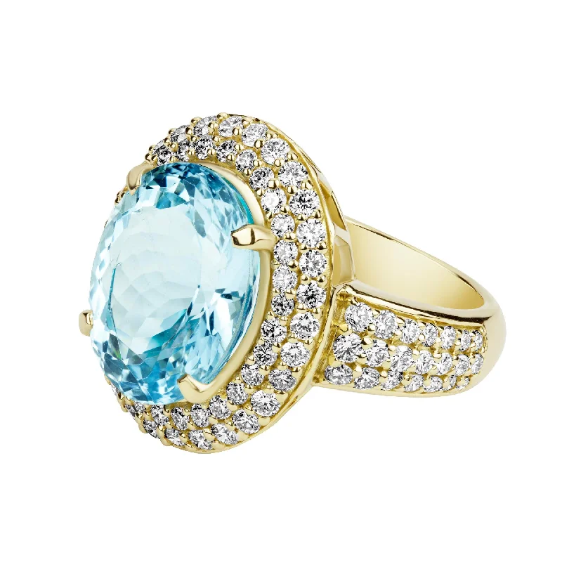 ladies-white-gold-cluster-rings-Ring - Aquamarine And Diamond