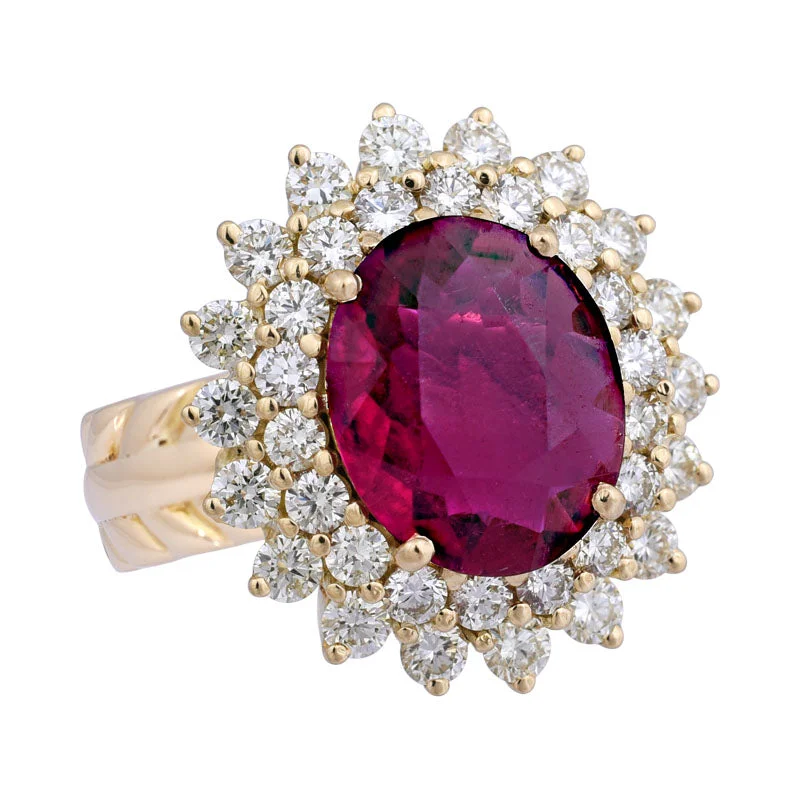 ladies-round-silver-rings-Ring-Rubellite and Diamond