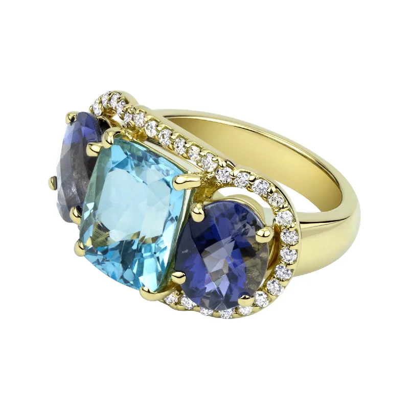 ladies-silver-bypass-rings-Ring - Blue Topaz, Iolite And Diamond