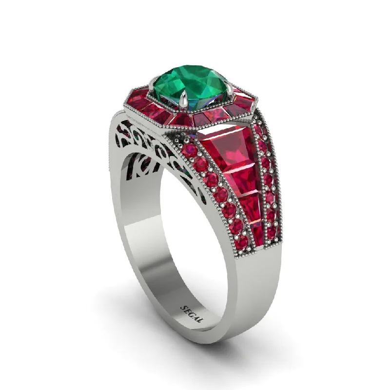 engagement-handmade-white-gold-rings-Emerald Royal Radiance Halo Engagement Ring - Liana No. 51