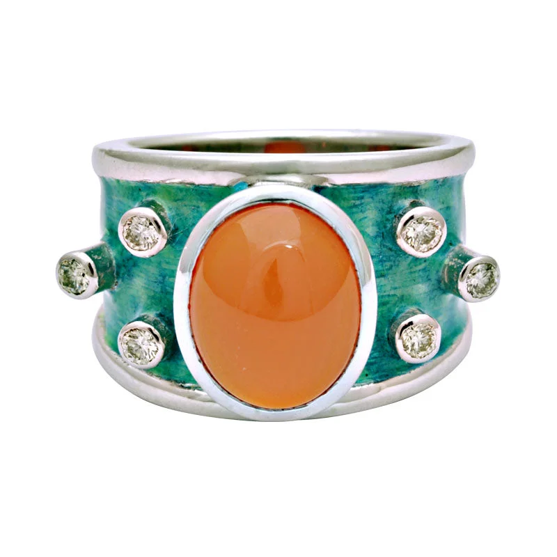 ladies-round-silver-rings-Ring-Cornelian and Diamond (Enamel)