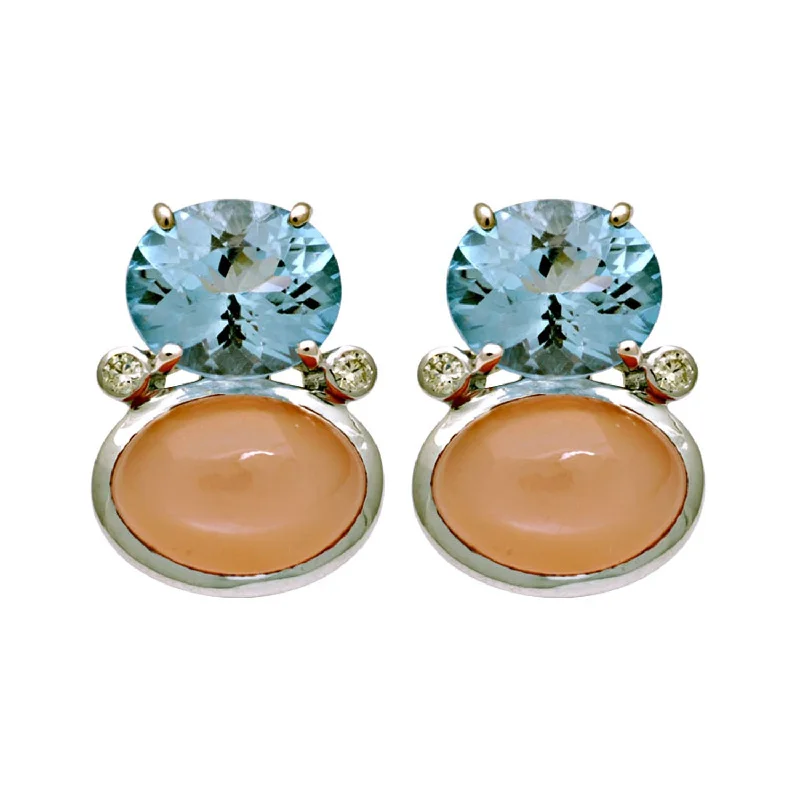 ladies-elegant-rose-gold-earrings-Earrings- Pink Opal, Blue Topaz And Diamond (196GS)