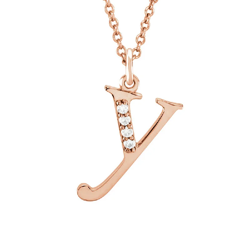 Ladies necklaces non-tarnish metal -The Abbey 14k Rose Gold Diamond Lower Case Initial 'y' Necklace 16 In