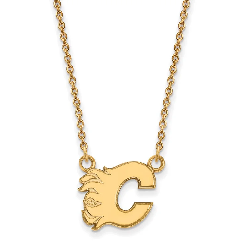 Ladies necklaces enduring charm -14k Yellow Gold NHL Calgary Flames Small Necklace, 18 Inch