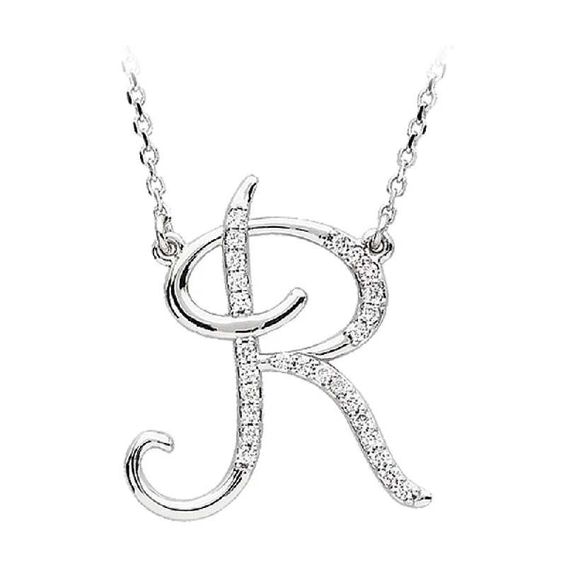 Ladies necklaces cute flair -1/8 Ct Diamond Sterling Silver Medium Script Initial R Necklace, 16in