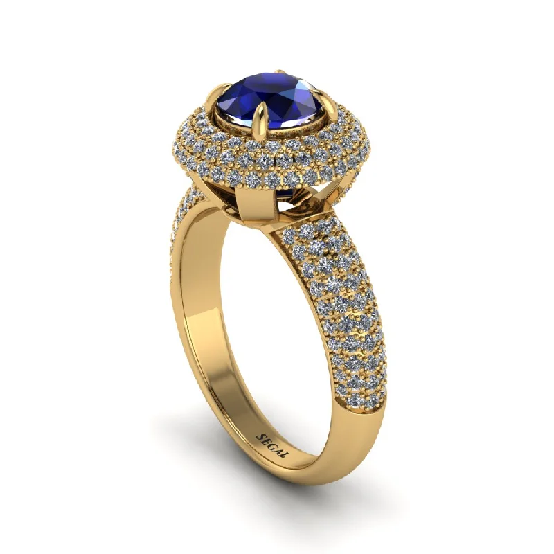 engagement-silver-flush-set-rings-Sapphire Golden Majesty Pave Halo Engagement Ring - Myra No. 13