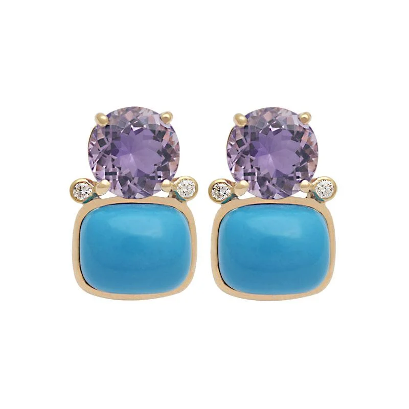 ladies-diamond-gold-earrings-Earrings-Amethyst, Synthetic Turquoise and Diamond  (2124I)