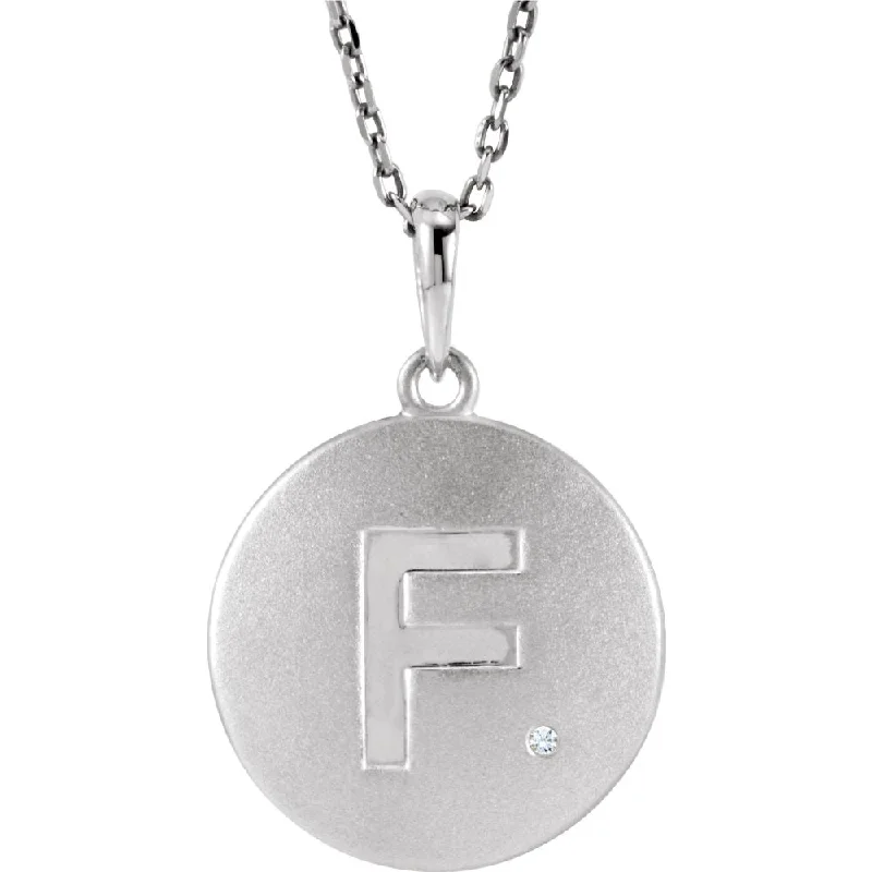 Ladies necklaces for chill vibes -The Emma Sterling Silver Diamond Block Initial F Disc Necklace, 18 In.