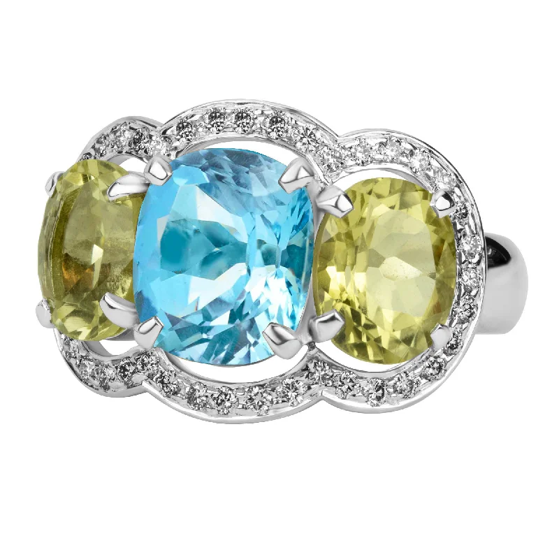 ladies-marquise-cut-gold-rings-Ring - Blue Topaz, Lemon Quartz And Diamond (319BS)