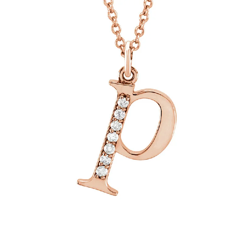 Ladies necklaces with jet onyx -The Abbey 14k Rose Gold Diamond Lower Case Initial 'p' Necklace 16 In