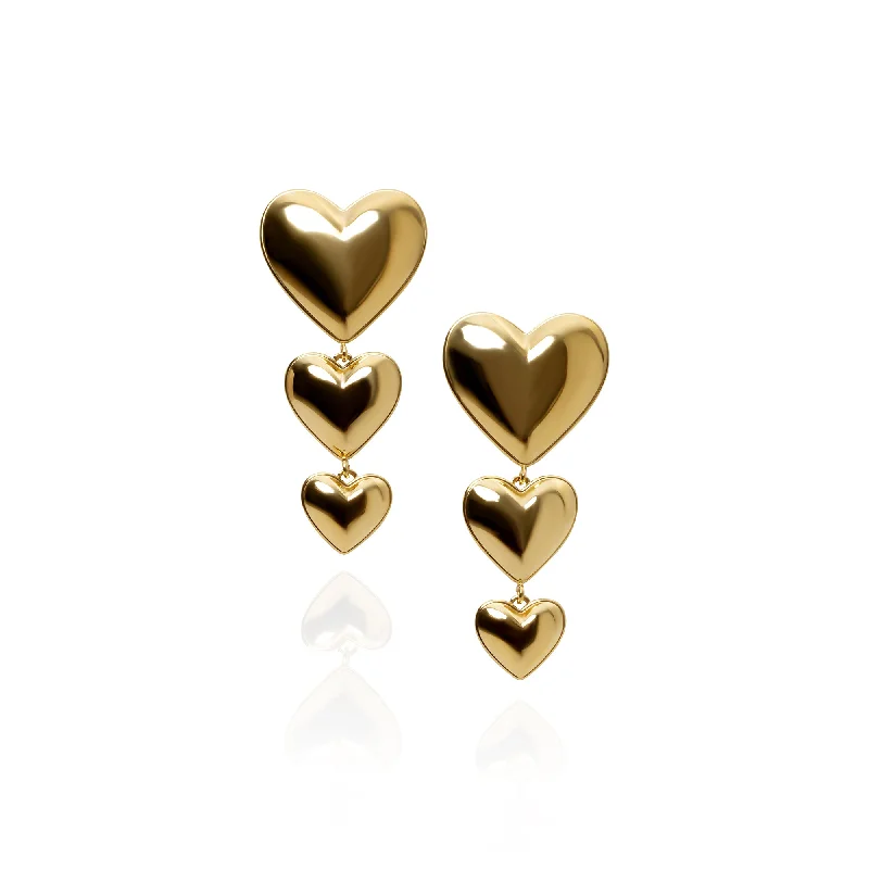 ladies-trendy-gold-earrings-THE THREE HEART DROP EARRINGS