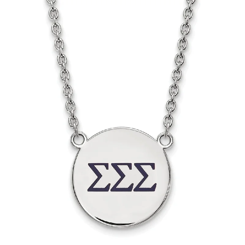 Ladies necklaces for cocktail vibes -Sterling Silver Sigma Sigma Sigma Large Navy Enamel Greek Necklace