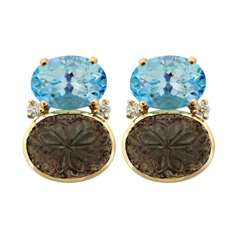 ladies-affordable-pearl-earrings-Earrings-Blue Topaz, Smokey Quartz and Diamond  (1854H)