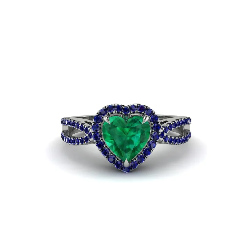 engagement-unique-silver-rings-Heart's Emerald Embrace Engagement Ring - Alison No. 66