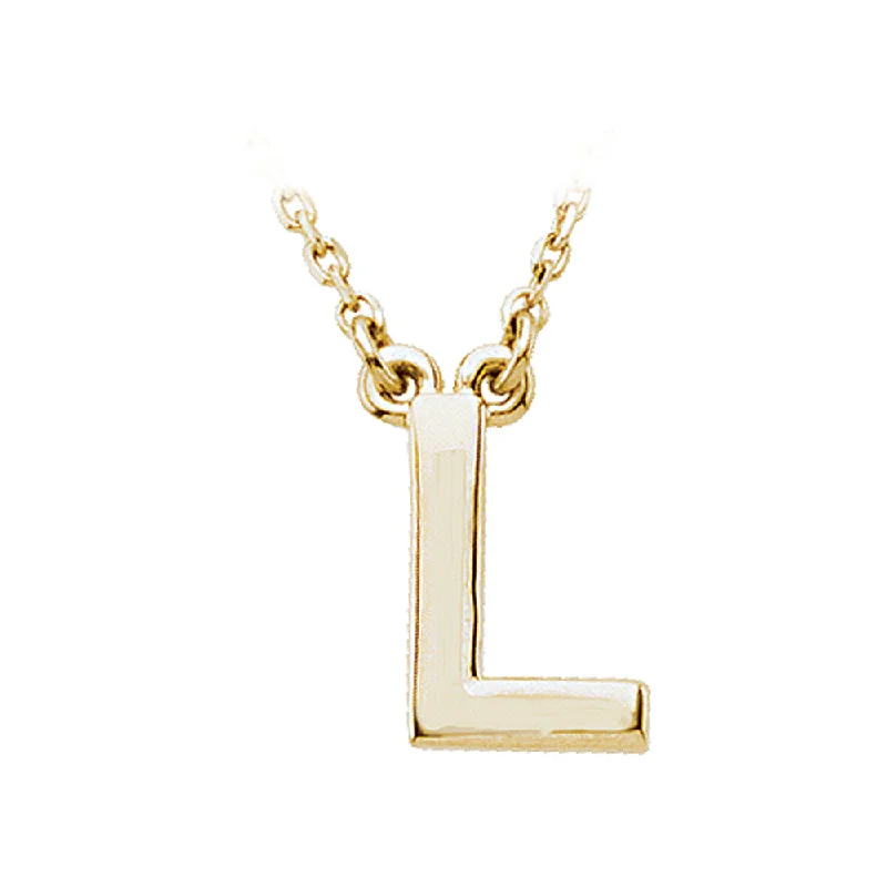 Ladies necklaces futuristic charm -14K Yellow Gold, Kendall Collection, Block Initial L Necklace, 16 Inch