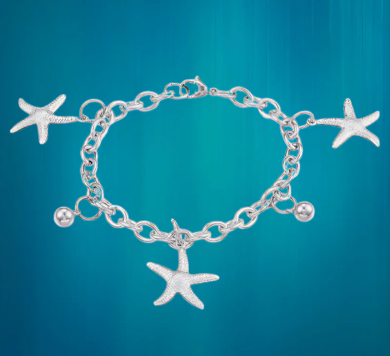 Ladies bracelets with indigo emerald -Stainless Steel Starfish Bracelet