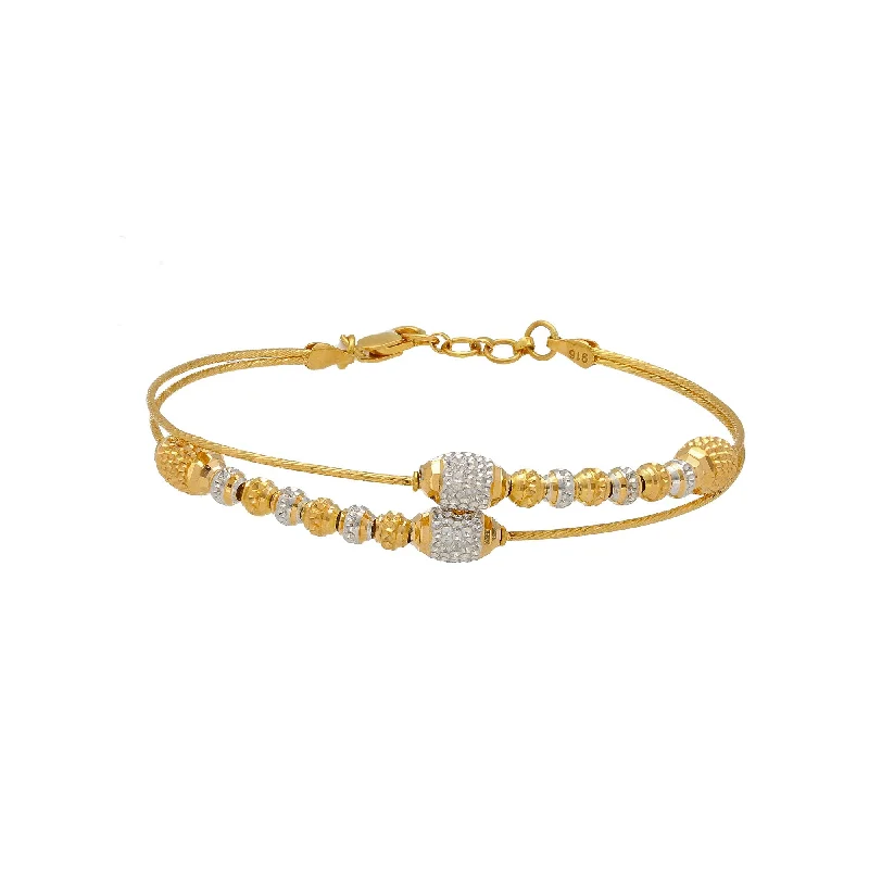 Ladies bracelets with orb charm -22K Multi Tone Gold Layered Bracelet  W/ Textured Gold Oblong & Ball Beads