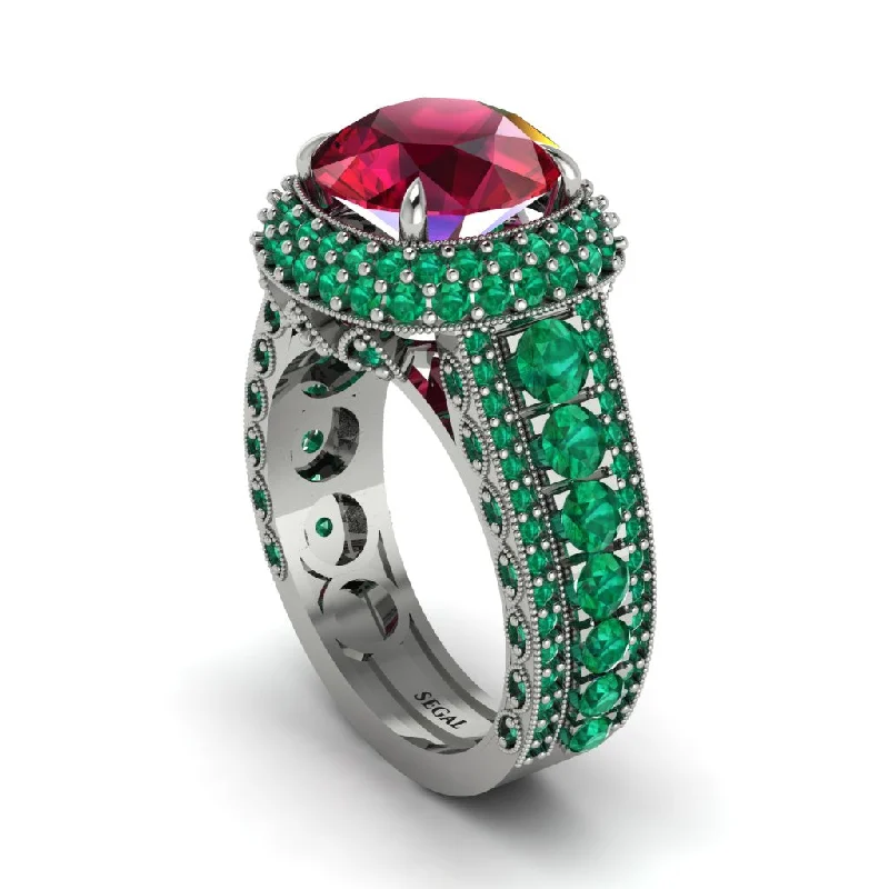 engagement-pearl-flush-set-rings-Ruby Radiant Majesty Pave Engagement Ring - Cataleya No. 27