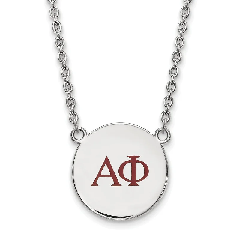 Ladies necklaces for gala charm -Sterling Silver Alpha Phi Large Red Enamel Greek Letters Necklace