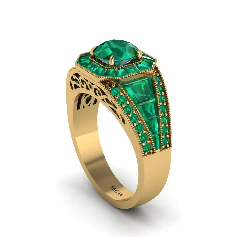 engagement-bridal-two-tone-rings-Emerald Royal Radiance Halo Engagement Ring - Liana No. 19