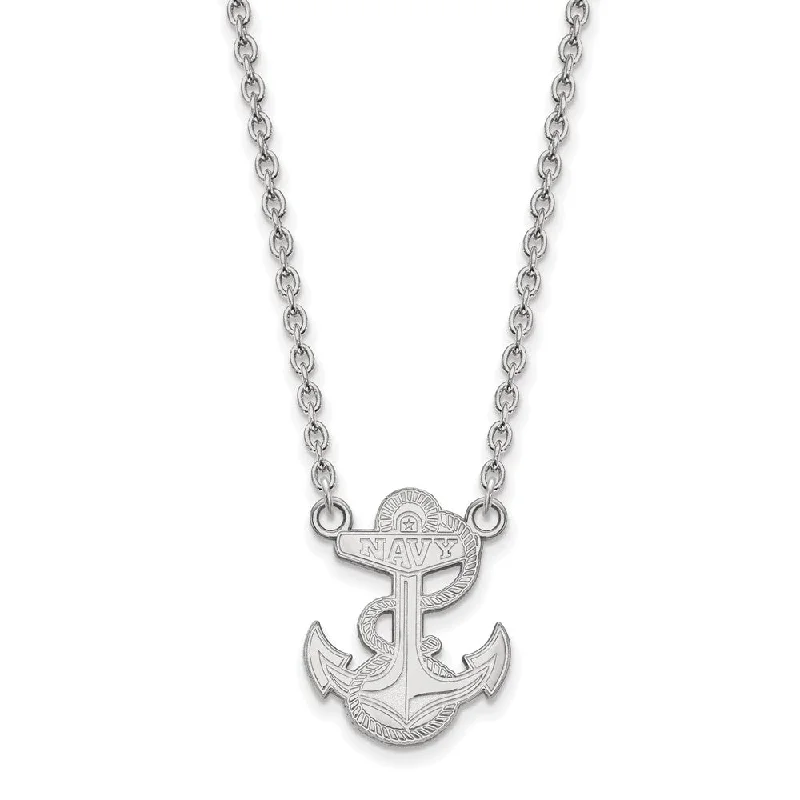 Ladies necklaces for film vibes -Sterling Silver U.S. Navy Large Logo Pendant Necklace