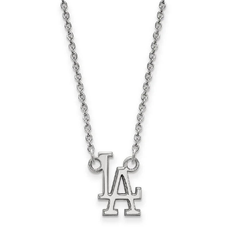 Ladies necklaces with loop elegance -Sterling Silver Rh-Plated MLB LA Dodgers Small Pendant Necklace, 18 In