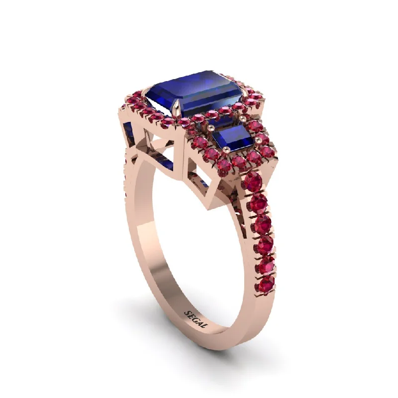 engagement-pear-cut-rose-gold-rings-Sapphire Three Halo Radiance Engagement Ring - Emely No. 59