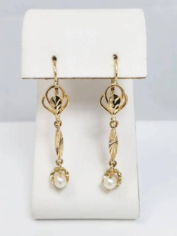 ladies-elegant-chandelier-earrings-Fancy 10k Yellow Gold Cultured Dangle Earrings