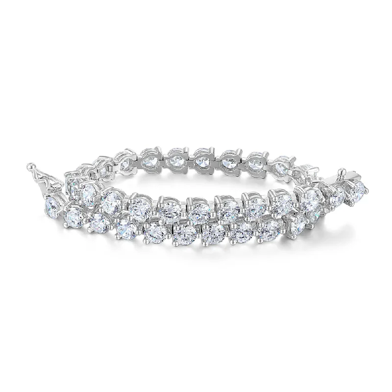 Ladies bracelets for office elegance -Round Brilliant tennis bracelet with 9.13 carats* of diamond simulants in sterling silver