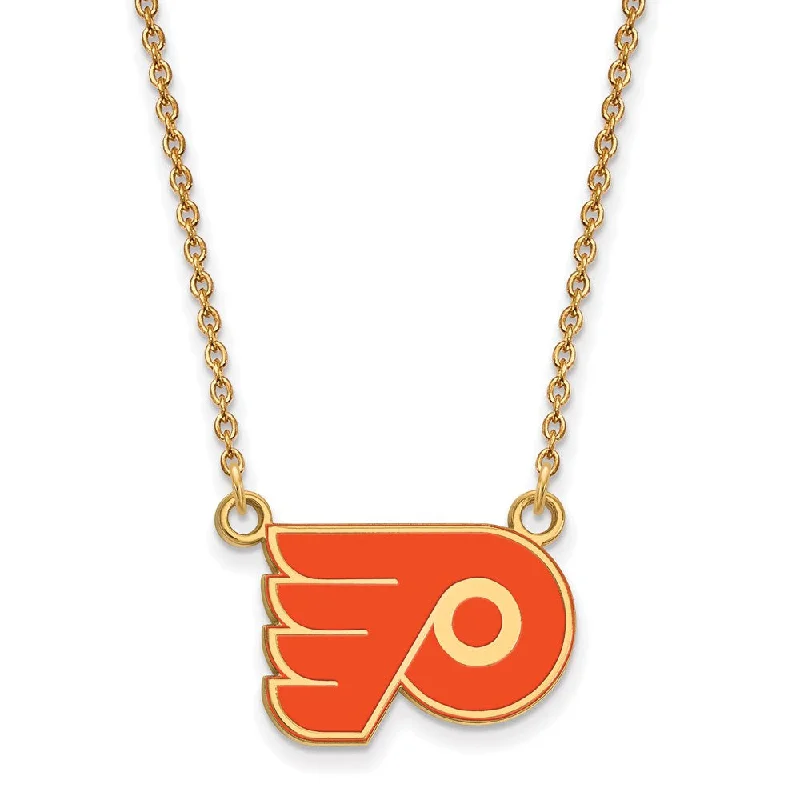 Ladies necklaces vintage charm -SS 14k Yellow Gold Plated NHL Flyers SM Enamel Necklace, 18 Inch