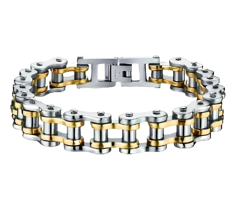 Ladies bracelets soft charm -Stainless Steel Silver & Gold 12mm Motorcycle Chain Bracelet